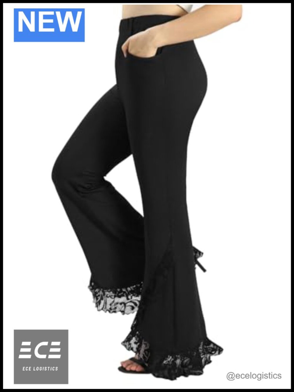 Plus Size High Waisted Flare Pants Stretchy Lace Panel Bell Bottom Y2K